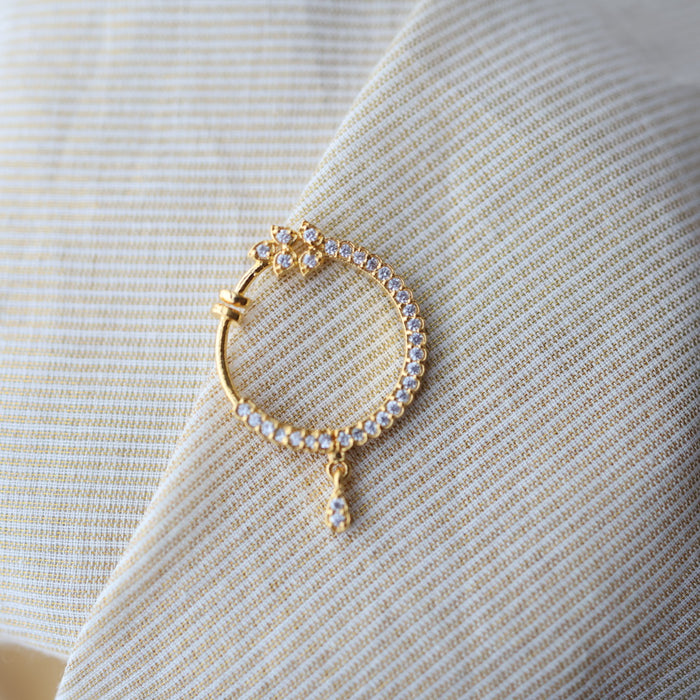 Heritage White Stone Gold-Plated Nose Ring | Traditional Indian Nath HN1006