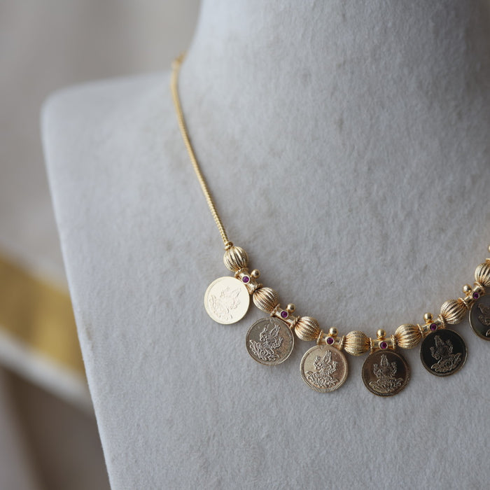 Heritage gold plated simple coin short necklace HS1233