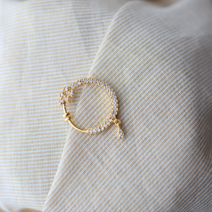 Heritage White Stone Gold-Plated Nose Ring | Traditional Indian Nath HN1006