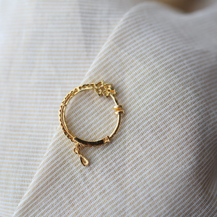 Heritage White Stone Gold-Plated Nose Ring | Traditional Indian Nath HN1006