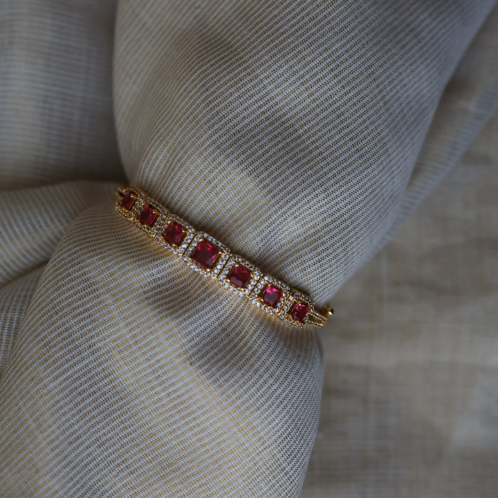 Heritage gold plated ruby white stone bangle -One size fits all  HB223