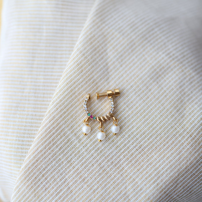 Heritage White Stone Gold-Plated ruby green stone Nose Ring | Traditional Indian Nath HN1011