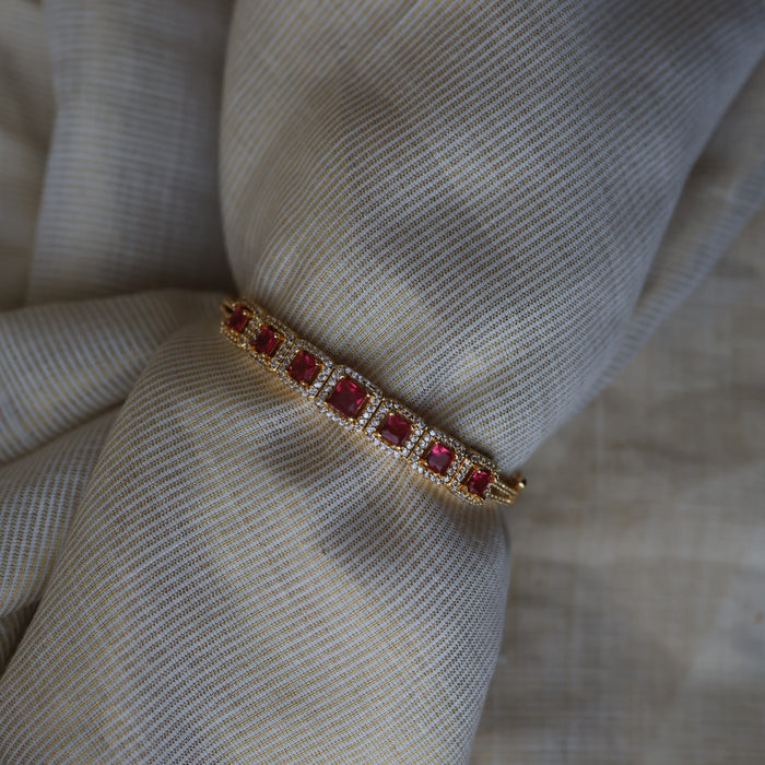 Heritage gold plated ruby white stone bangle -One size fits all  HB223