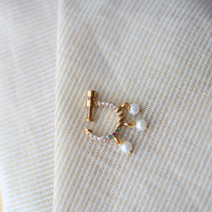 Heritage White Stone Gold-Plated ruby green stone Nose Ring | Traditional Indian Nath HN1011