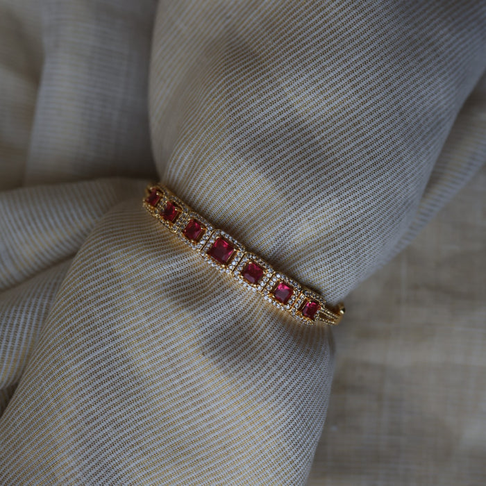 Heritage gold plated ruby white stone bangle -One size fits all  HB223