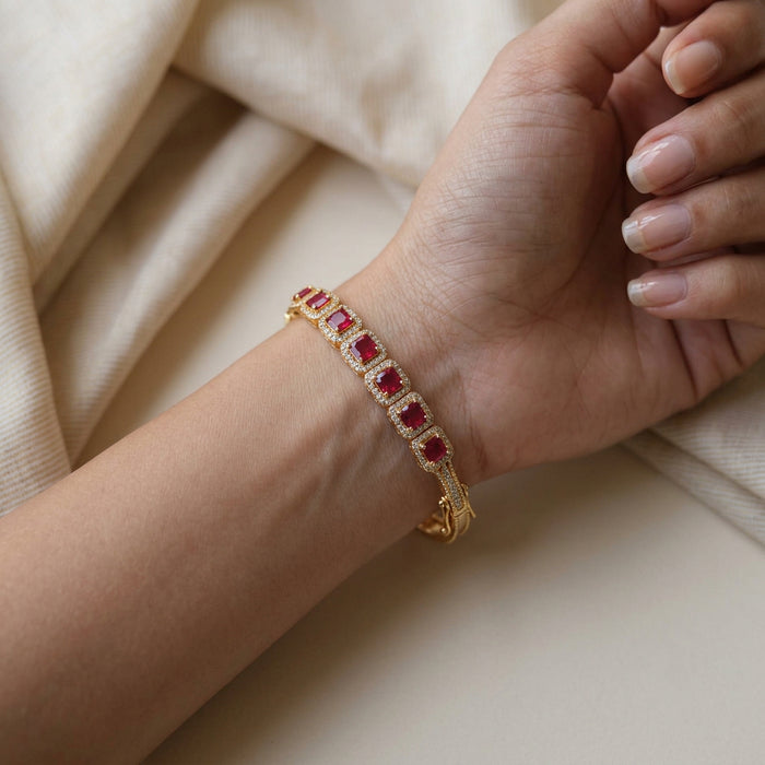 Heritage gold plated ruby white stone bangle -One size fits all  HB223