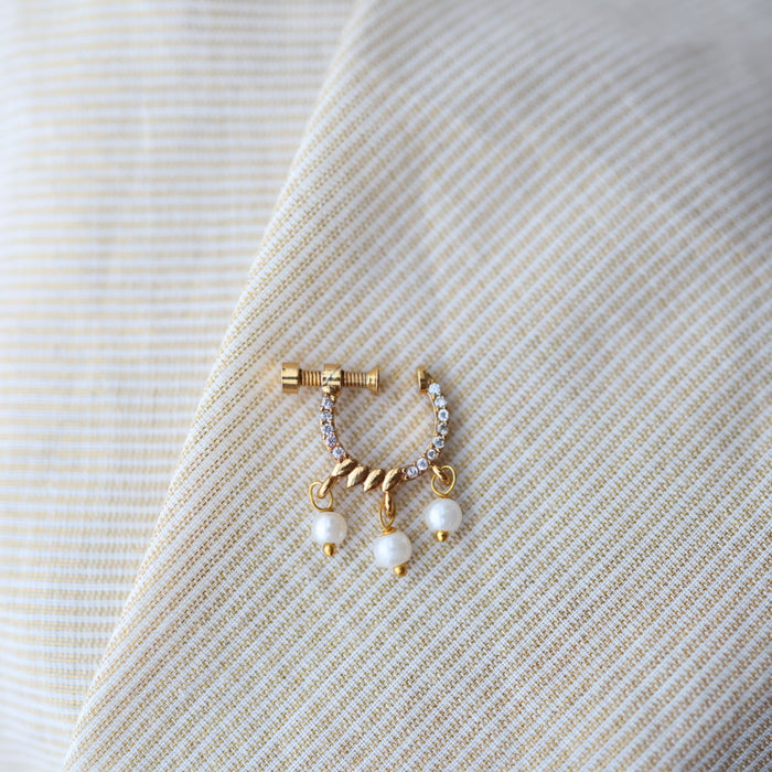 Heritage White Stone Gold-Plated Nose Ring | Traditional Indian Nath HN1013