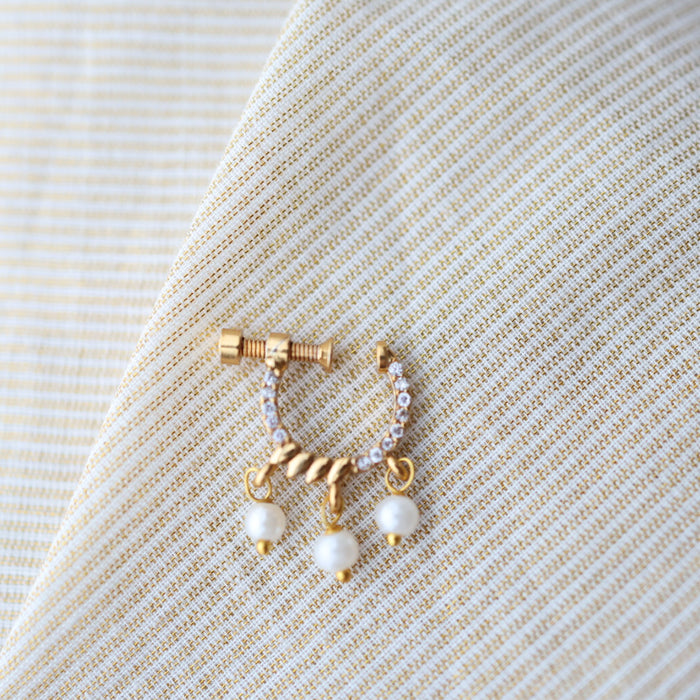 Heritage White Stone Gold-Plated Nose Ring | Traditional Indian Nath HN1013