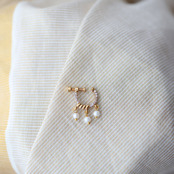 Heritage White Stone Gold-Plated Nose Ring | Traditional Indian Nath HN1013