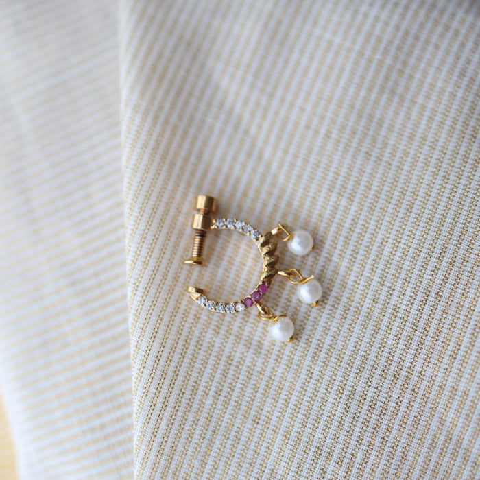Heritage ruby Stone Gold-Plated Nose Ring | Traditional Indian Nath HN1016