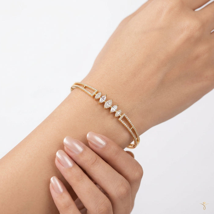 Heritage gold plated white stone bangle -One size fits all  HB333