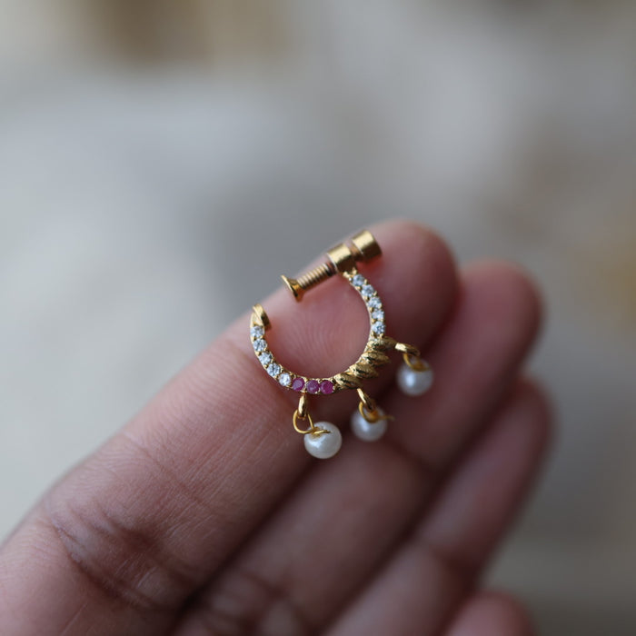 Heritage ruby Stone Gold-Plated Nose Ring | Traditional Indian Nath HN1016