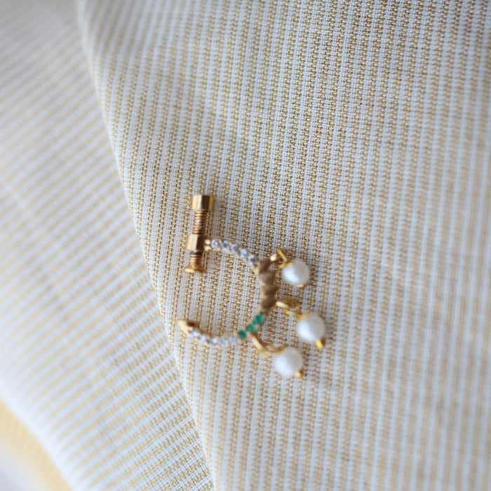 Heritage green Stone Gold-Plated Nose Ring | Traditional Indian Nath HN1015