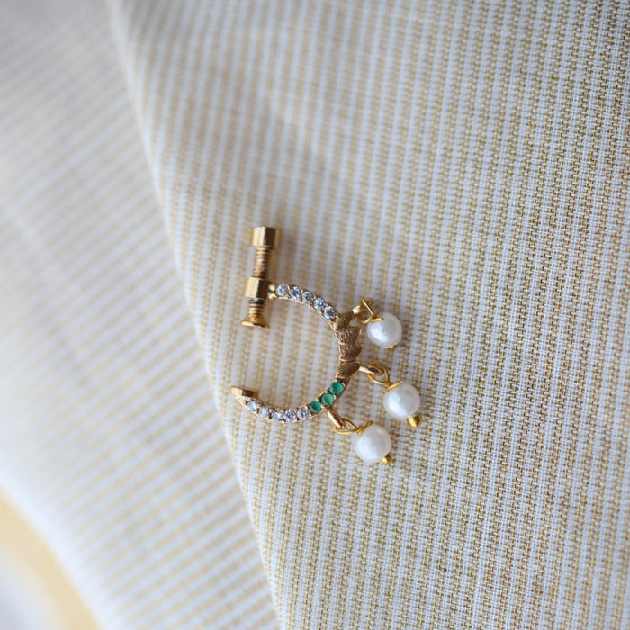 Heritage green Stone Gold-Plated Nose Ring | Traditional Indian Nath HN1015