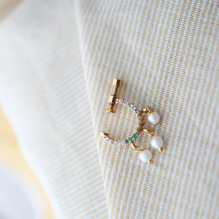 Heritage green Stone Gold-Plated Nose Ring | Traditional Indian Nath HN1015