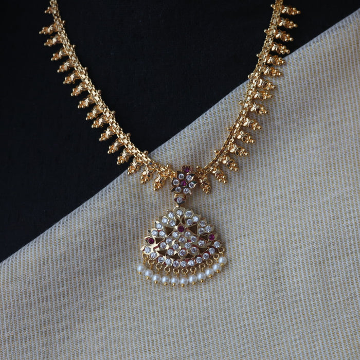 Heritage gold plated ruby white stone short necklace H1103