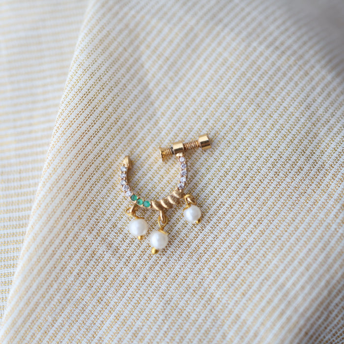 Heritage green Stone Gold-Plated Nose Ring | Traditional Indian Nath HN1015