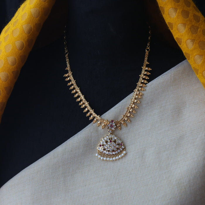 Heritage gold plated ruby white stone short necklace H1103