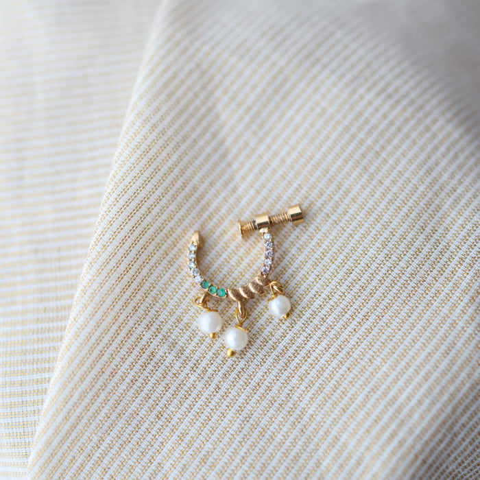 Heritage green Stone Gold-Plated Nose Ring | Traditional Indian Nath HN1015