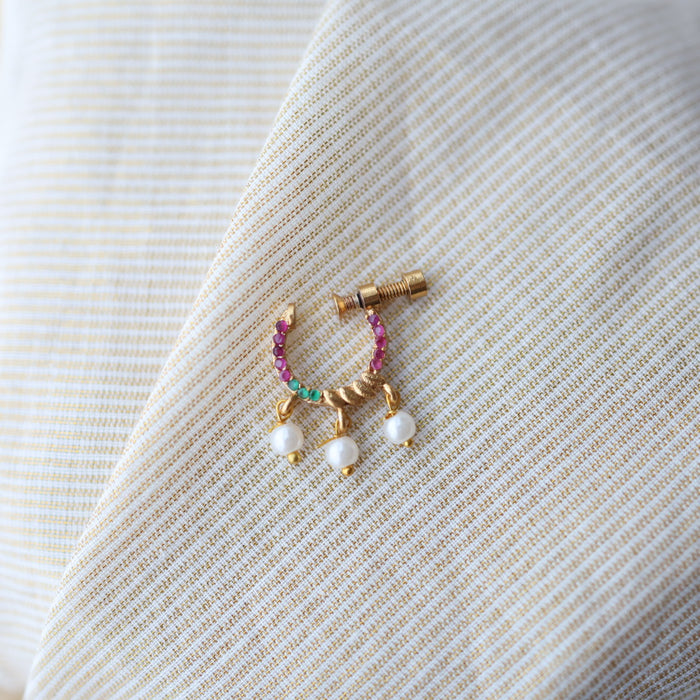 Heritage ruby green Stone Gold-Plated Nose Ring | Traditional Indian Nath HN1014