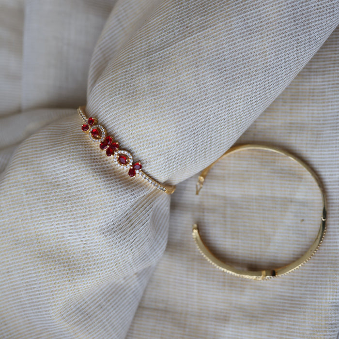 Heritage gold plated ruby white stone bangle -One size fits all  HB789