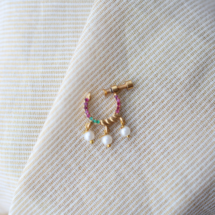 Heritage ruby green Stone Gold-Plated Nose Ring | Traditional Indian Nath HN1014