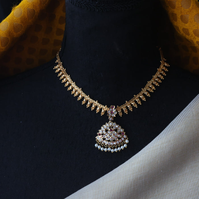Heritage gold plated ruby white stone short necklace H1103