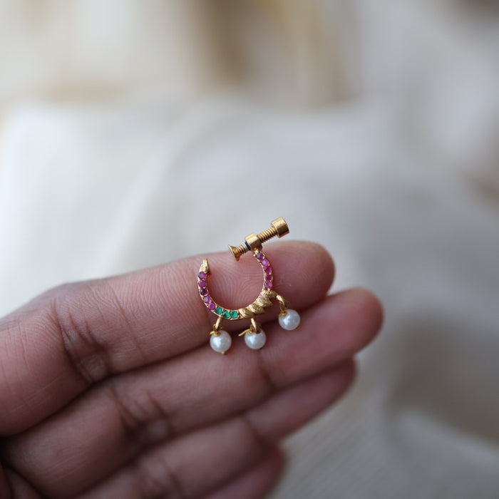 Heritage ruby green Stone Gold-Plated Nose Ring | Traditional Indian Nath HN1014