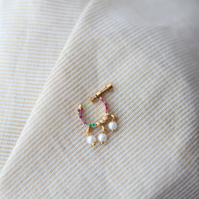 Heritage ruby green Stone Gold-Plated Nose Ring | Traditional Indian Nath HN1014