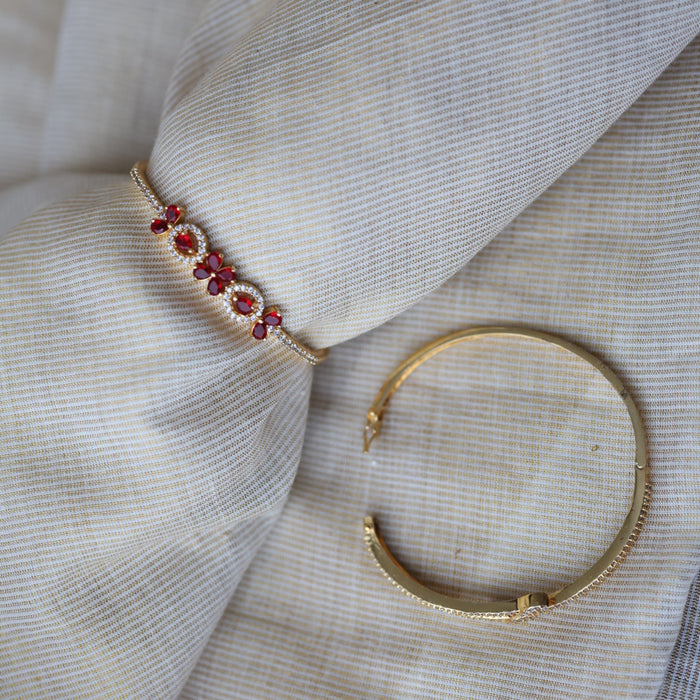 Heritage gold plated ruby white stone bangle -One size fits all  HB789