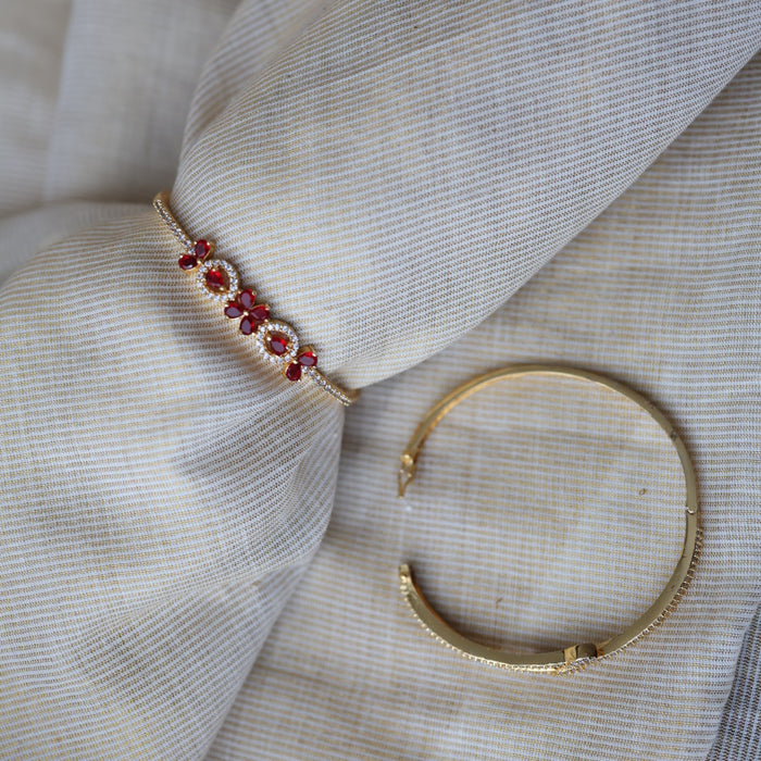Heritage gold plated ruby white stone bangle -One size fits all  HB789