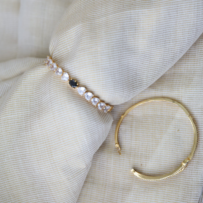 Heritage gold plated white stone bangle -One size fits all  HB800