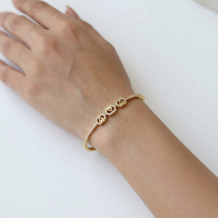 Heritage gold plated white stone bangle -One size fits all  HB889