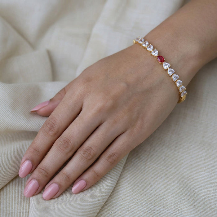 Heritage gold plated ruby white stone bangle -One size fits all  HB8900