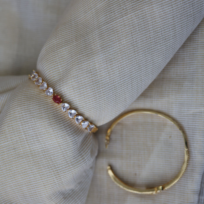 Heritage gold plated ruby white stone bangle -One size fits all  HB8900