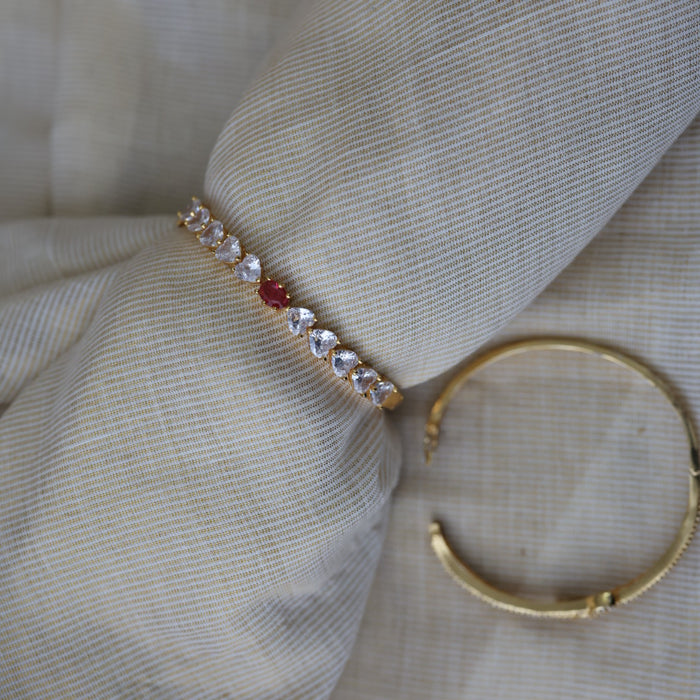 Heritage gold plated ruby white stone bangle -One size fits all  HB8900