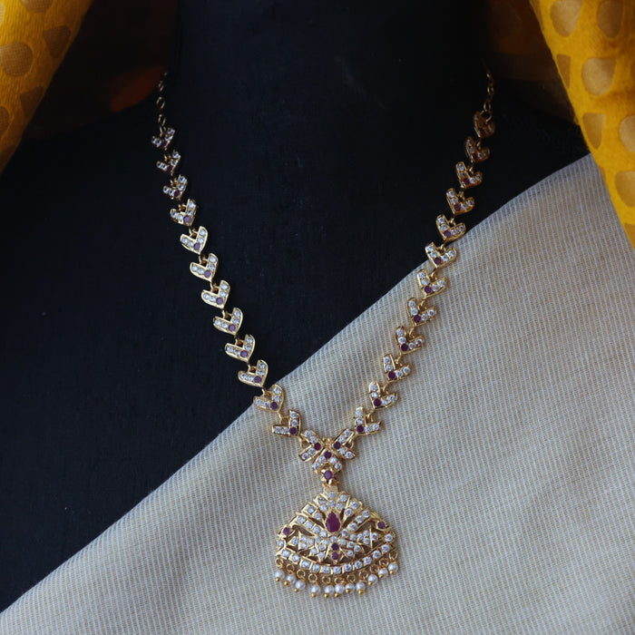 Heritage gold plated ruby white stone short necklace H1878