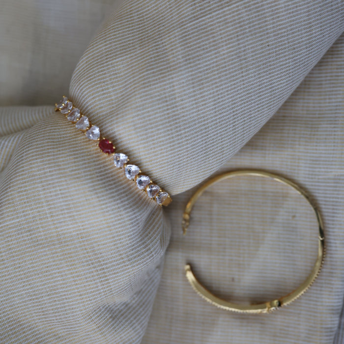 Heritage gold plated ruby white stone bangle -One size fits all  HB8900