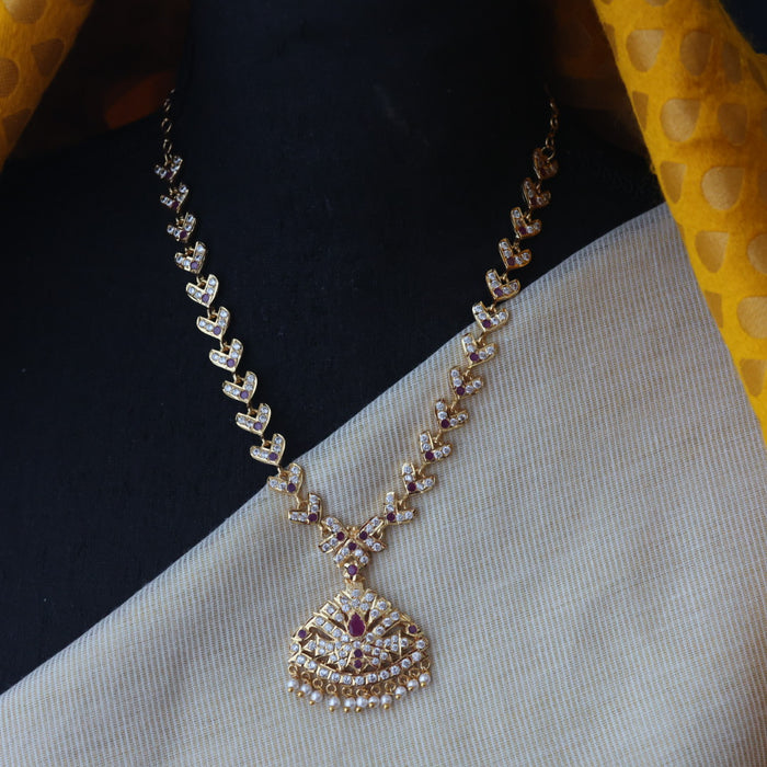 Heritage gold plated ruby white stone short necklace H1878