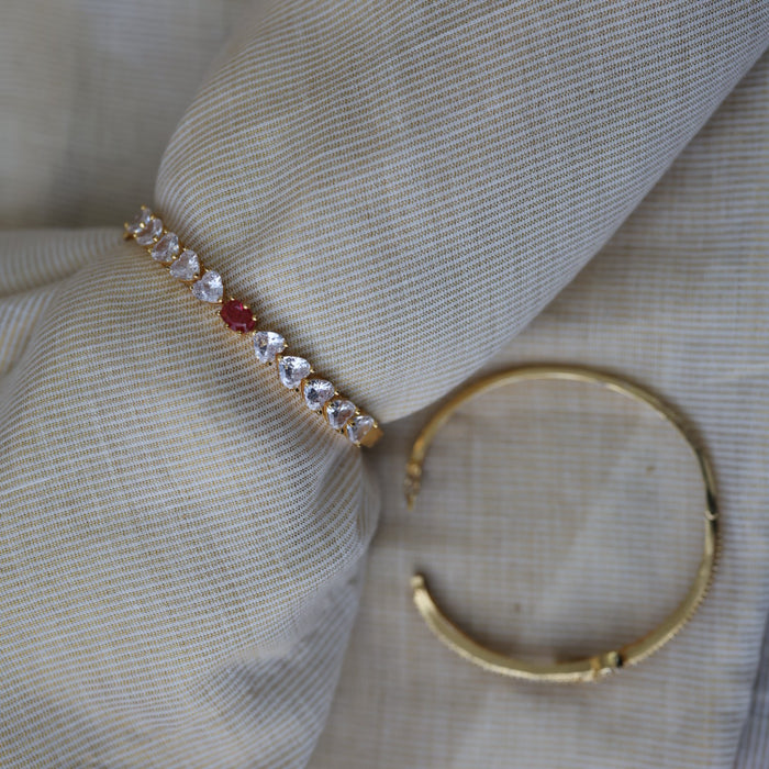Heritage gold plated ruby white stone bangle -One size fits all  HB8900