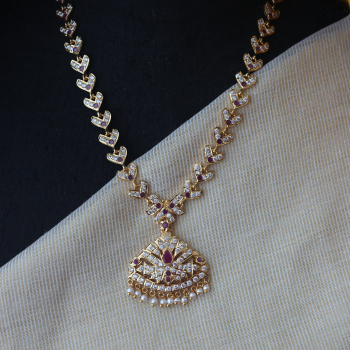 Heritage gold plated ruby white stone short necklace H1878