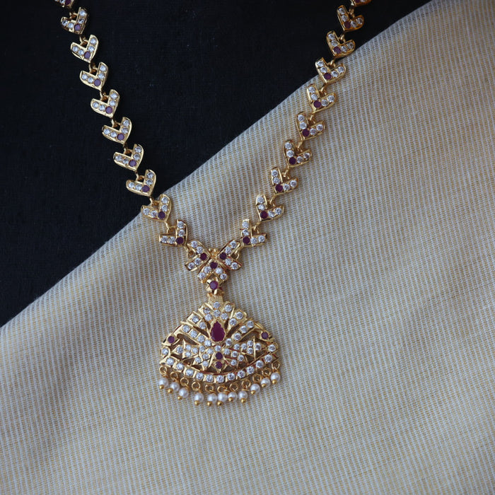 Heritage gold plated ruby white stone short necklace H1878