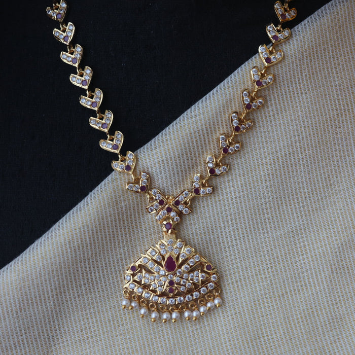Heritage gold plated ruby white stone short necklace H1878