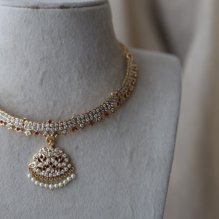 Heritage gold plated ruby white stone short  necklace H8811