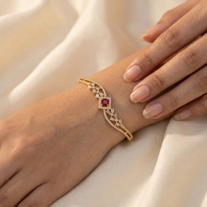 HHeritage gold plated white stone bangle -One size fits all  HB800