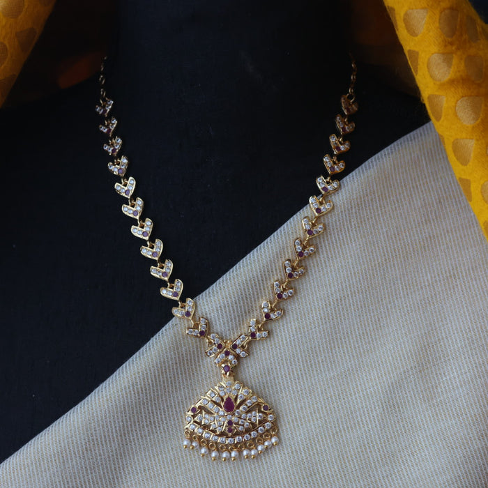 Heritage gold plated ruby white stone short necklace H1878