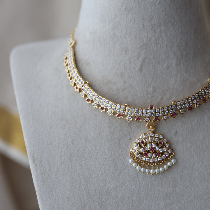 Heritage gold plated ruby white stone short  necklace H8811