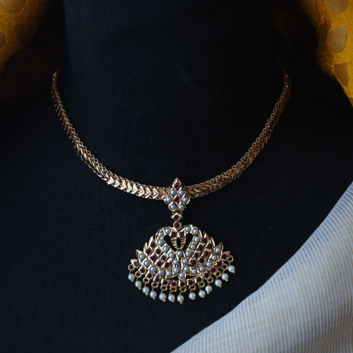 Heritage gold plated ruby white stone short necklace H1189