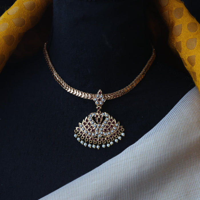 Heritage gold plated ruby white stone short necklace H1189