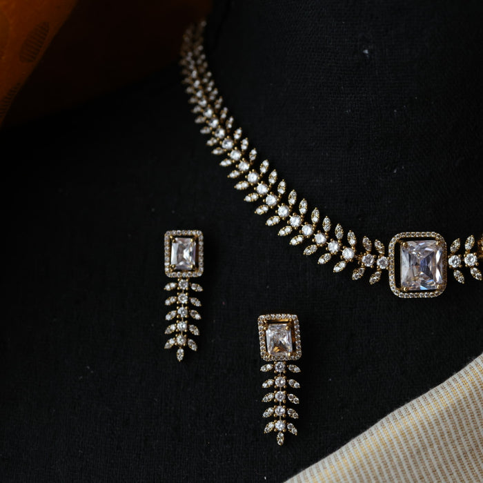 Antique simple white tone choker necklace with earrings CCB1356